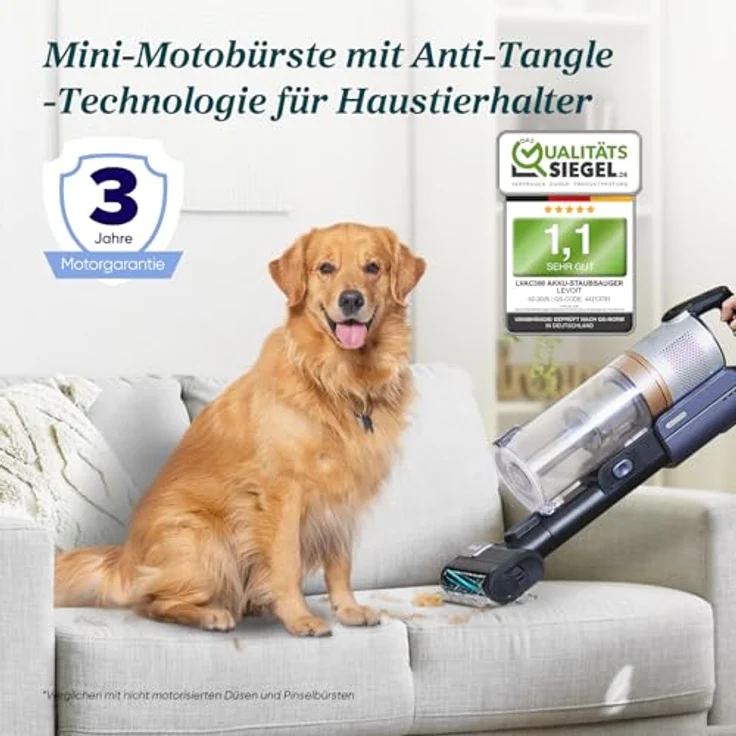 Levoit LVAC-300 Akku Staubsauger mit Mini-Motorbürste für Tierhaare, 99,99% HEPA-Effizienz, Selbstladend, Anti-Tangle, 60 Min Laufzeit, Kabellos für Haustiere, Auto, Teppiche, Hartböden – Bild 2