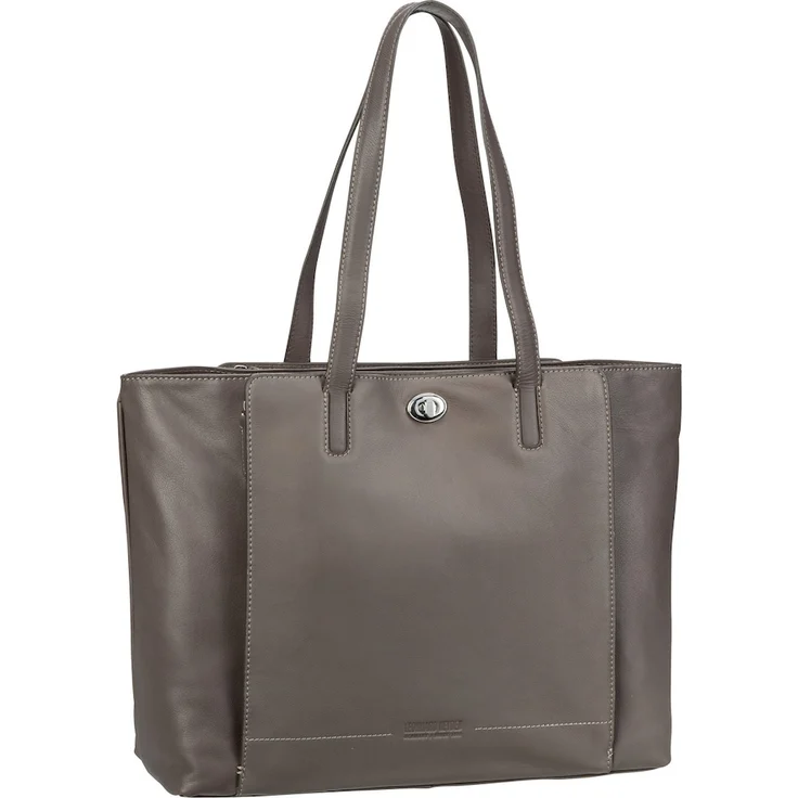 Leonhard Heyden Shopper Nizza 7411, grauer Nappa-Vollrindleder Einkaufstasche für Damen, 47 x 14.5 x 31.5 cm