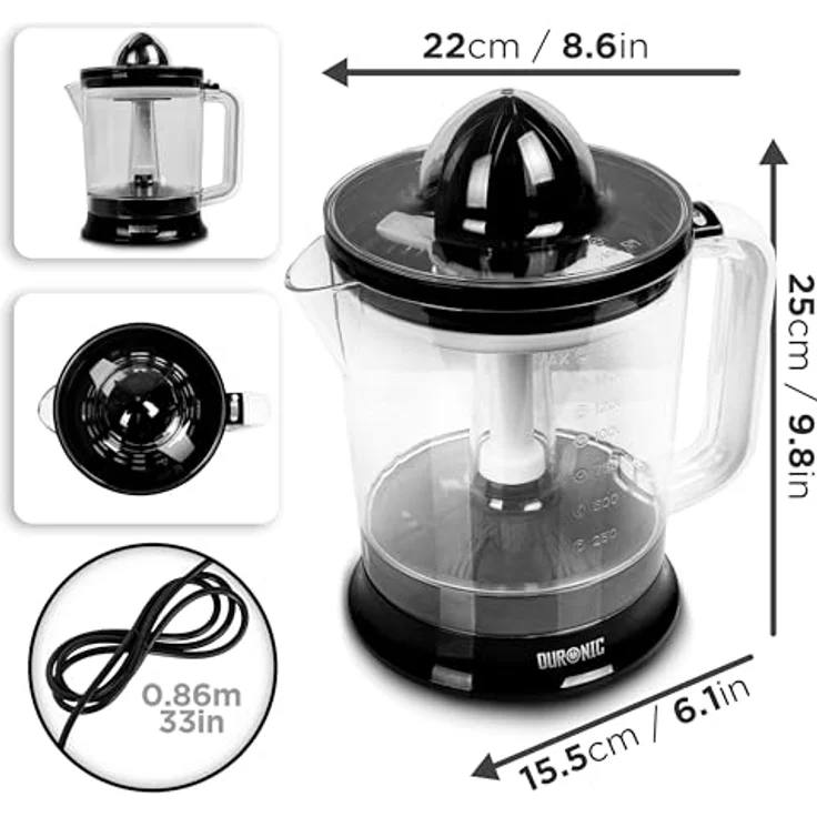 Duronic JE416 Saftpresse elektrisch 40W, Zitronenpresse 1600ml, Zitruspresse 2 Kegel, Orangenpresse, hohe Saftausbeute, Fruchtpresse mit Sieb, Citrus Juicer, Orangensaftpresse, Limepresse - Preisvergleich – Bild 4