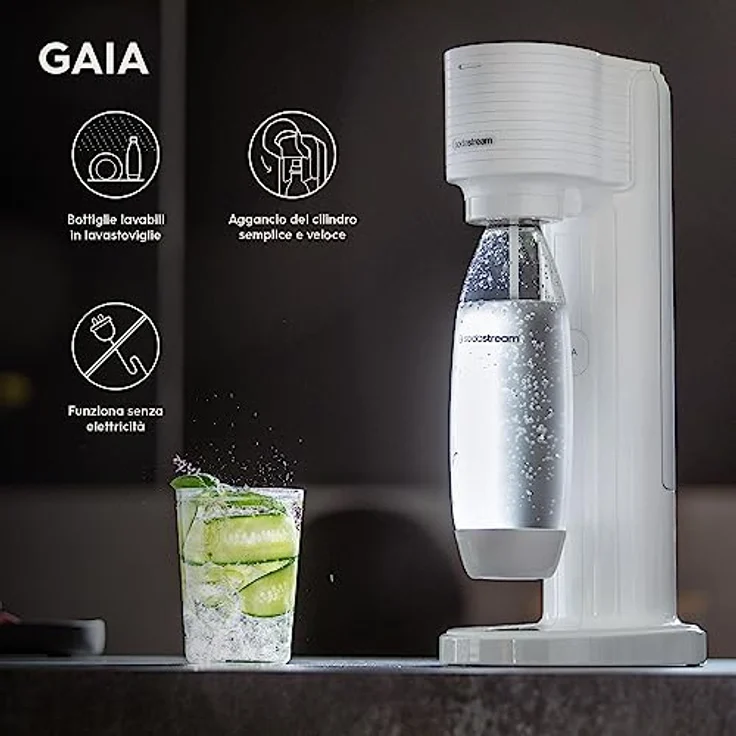 SodaStream Wassersprudler, Gaia Bianco, wiederverwendbare Flasche & CO2-Zylinder – Bild 4