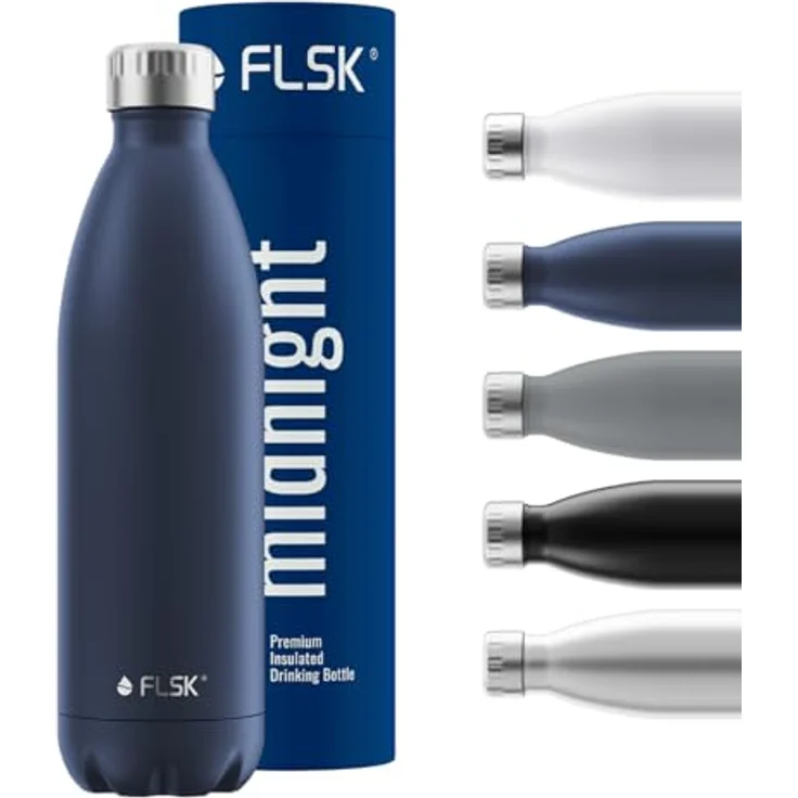 FLSK Edelstahl Trinkflasche, 1000 ml, auslaufsicher, kohlensäuregeeignet, 24 Std. kalt & 18 Std. heiß, midnight – Bild 1