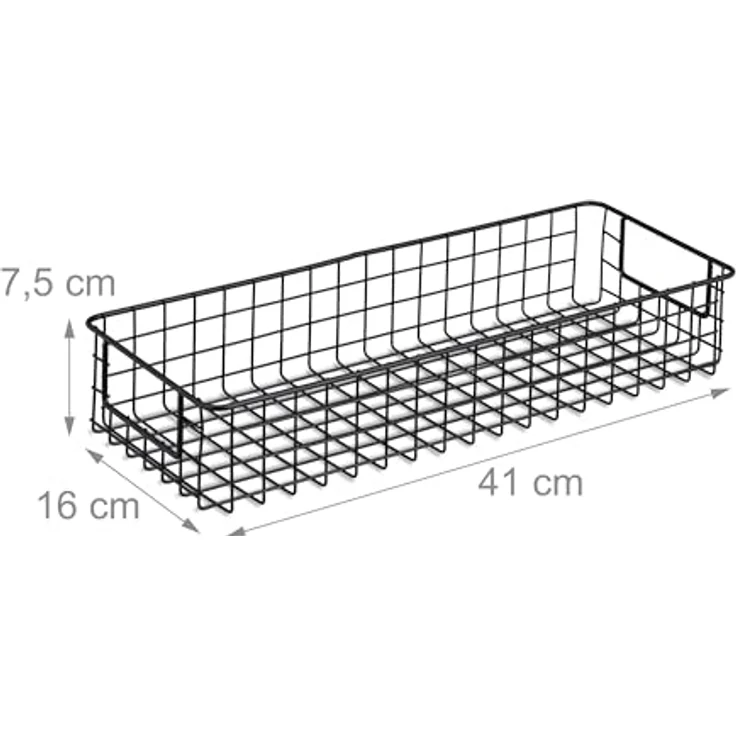 Relaxdays Drahtkorb 3er Set, Wand Aufbewahrungskörbe, Schwarz, HxBxT: 7,5 x 41 x 16 cm, Metall mit Griffen, für vielseitige Nutzung – Bild 4
