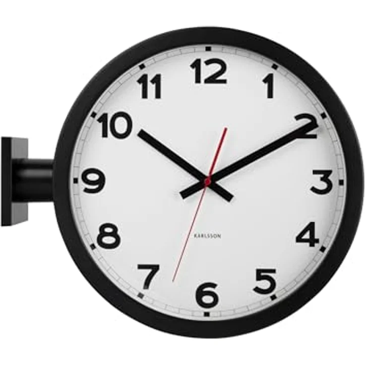 Karlsson Wanduhr New Classic Double Sided, Schwarz, 13x44.5x38cm, Rund, Aluminium, moderne Wanddeko für Wohnzimmer – Bild 4