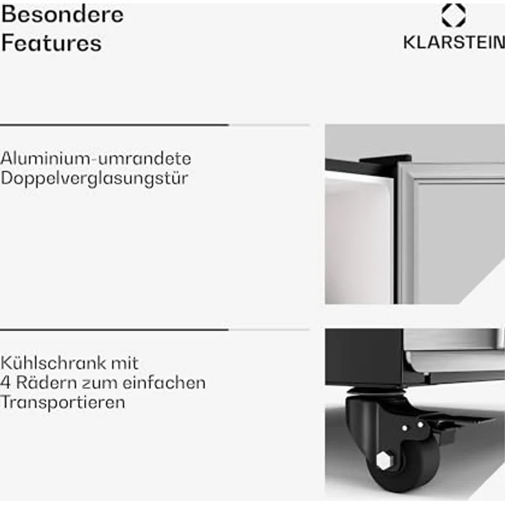 Klarstein GrandCooler HEA-GCoolerBK-306L, 306 Liter Getränkekühlschrank mit B-Energieeffizienzklasse, 4 verstellbare Regale, doppelt verglaste Tür, 187 cm hoch, silberfarben – Bild 6