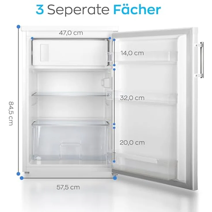 HEINRICHS Getränkekühlschrank 120L leise: 40db mit Gefrierfach(13L) Mini-Bar, Tisch-Kühlschrank, weiß – Bild 4