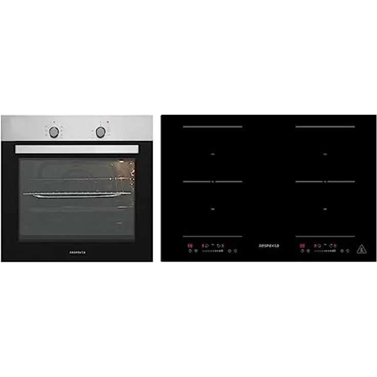 Respekta Backofen autark Induktion Kochfeld 77 cm 2 Flexzonen Slider Steuerung - 7 Beheizungsarten, Touch-Control, Boosterfunktion, schwarz