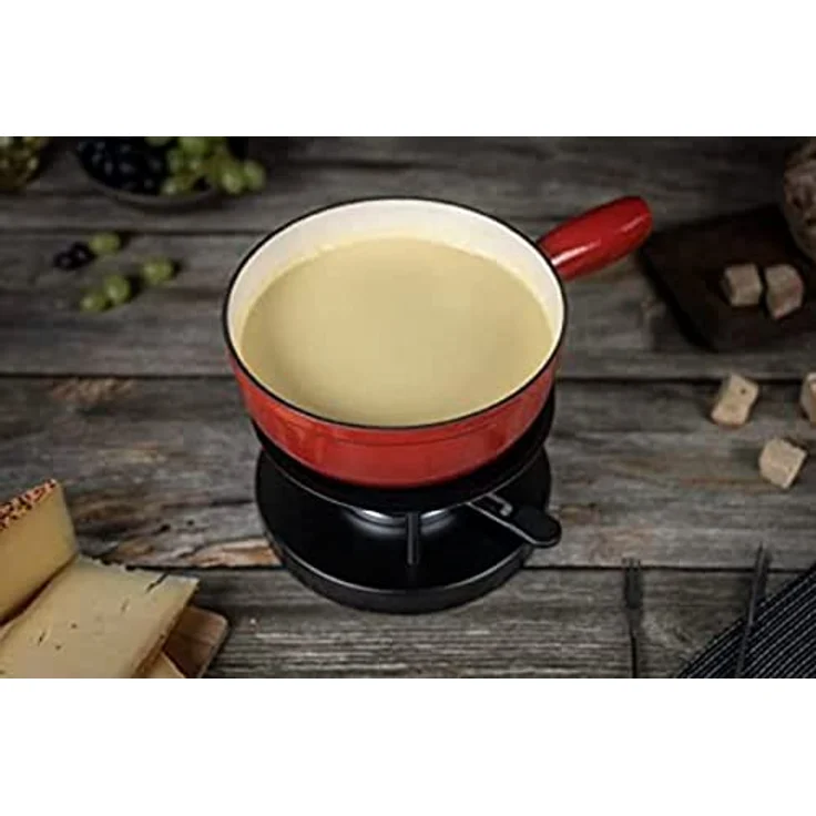 KUHN RIKON 32056 Fondue Käsefondue Caquelon Eisenguss, Gusseisen, Induktion, liert, 24cm rot – Bild 6