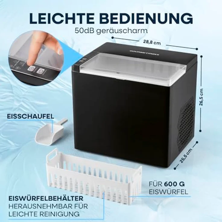 GOURMETmaxx Eiswürfelmaschine, 150W, inkl. Auffangbehälter & Eisschaufel, 2 Eiswürfelgrößen, 12 kg Eis/24h, kompaktes Design – Bild 5