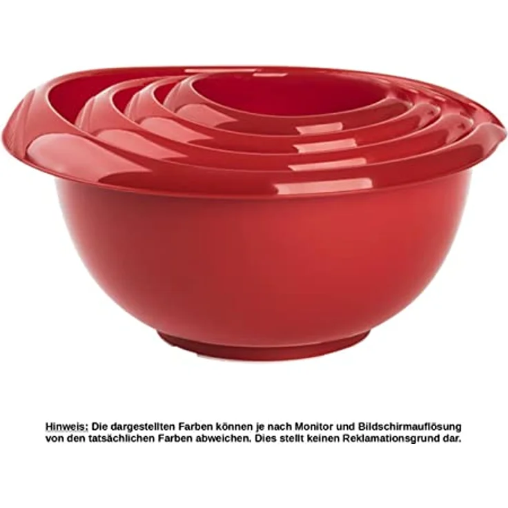Engelland Backschüsseln, Rührschüssel, Schneebesen, Topf, Salatschüssel, stapelbar, rutschfeste Silikonfüße, Einhandausguss, Kunststoff, 4er-Set, Farbe: Rot - Preisvergleich – Bild 2
