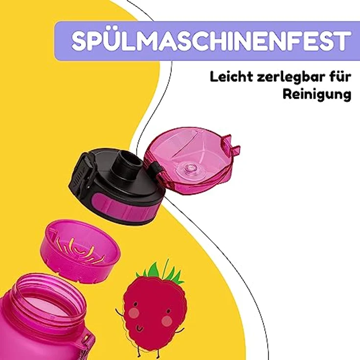 schmatzfatz Kinder Trinkflasche 800ml, Sport für Schule Kindergarten, 1-Klick Verschluss, Geschmacksneutrale Wasserflasche, Auslaufsicher mit Fruchteinsatz, BPA-Frei – Bild 3