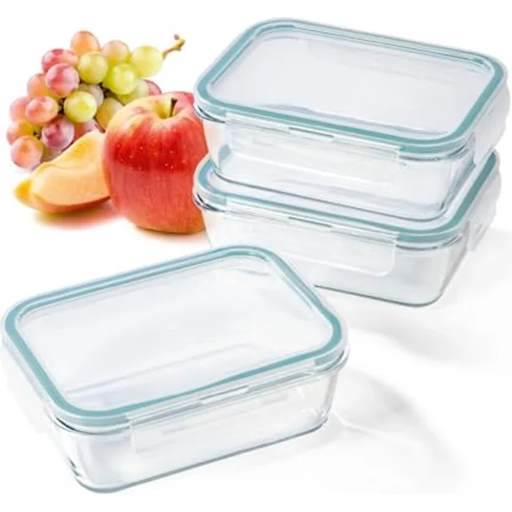GOURMETmaxx Glas-Frischhaltedosen Klick-it, 900 ml, temperaturbeständig von -20 bis +330 °C, spülmaschinengeeignet, 3er Set