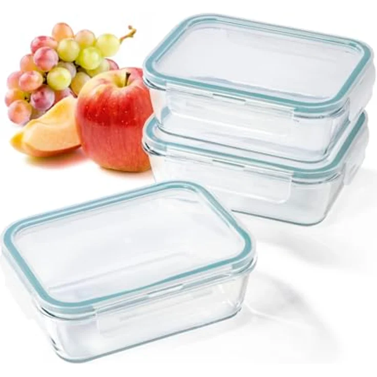 GOURMETmaxx Glas-Frischhaltedosen Klick-it, 900 ml, temperaturbeständig von -20 bis +330 °C, spülmaschinengeeignet, 3er Set – Bild 1