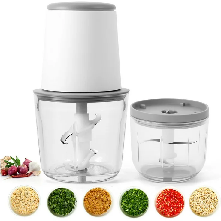 BlingBin Zerkleinerer Lebensmittelzerkleinerer 600 ml, 35W elektrischer Gemüseschneider mit 4/6 Klingen für Fleisch, Zwiebeln, Knoblauch und Obst, weiß