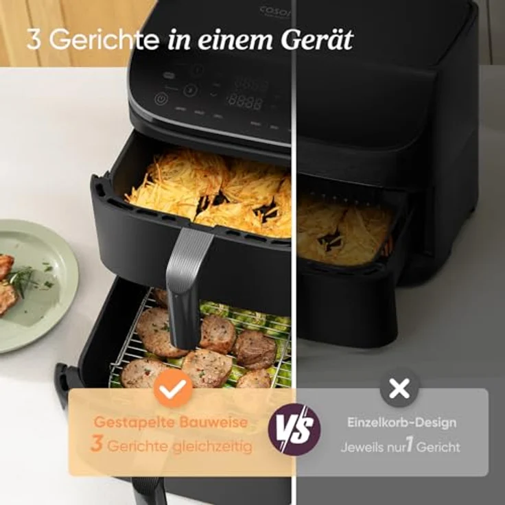 Cosori Heißluftfritteuse Turbo Tower CAF-DC121, 10,8L, 2630W, 2 DC-Motoren, 7 Funktionen, platzsparendes Design – Bild 5