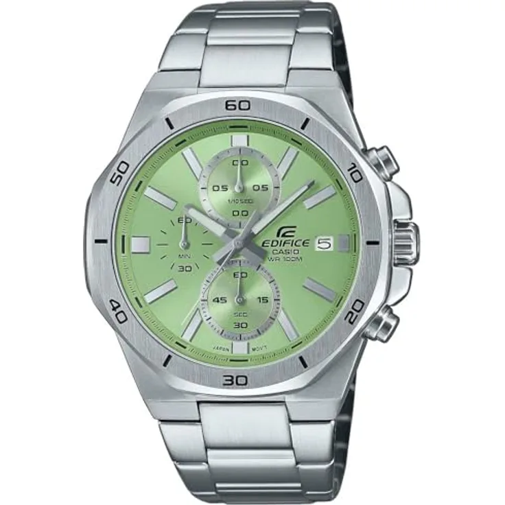 Casio Watch EFV-640D-3AVUEF, Chronographuhr mit grünem Zifferblatt und Silber-Edelstahlband