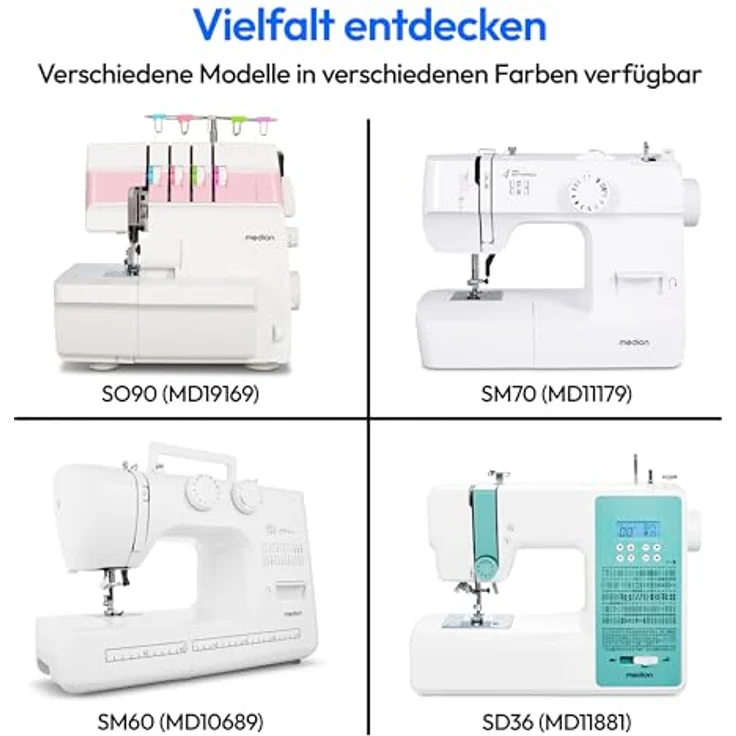 Medion® Freiarm-Nähmaschine MD 11179, 12 Stichmuster, 4 Schritte Knopfloch, 12 Programme, Vertikales Spulsystem, LED Nählicht, Integrierter Fadenschneider, Weiß – Bild 6