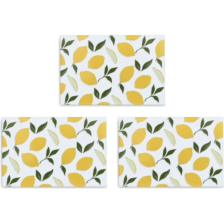 Zeller Present Schneidebrett Glasschneideplatte "Lemons", 3er Set, Sicherheitsglas mit rutschfesten Silikonfüßen