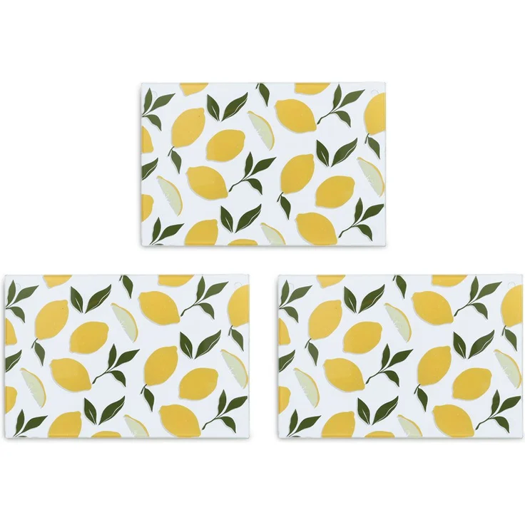 Zeller Present Schneidebrett Glasschneideplatte "Lemons", 3er Set, Sicherheitsglas mit rutschfesten Silikonfüßen