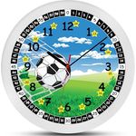 K&L Wall Art Fußball Lernuhr Kinder Wanduhr Junge lautlose Kinderuhr modern Mädchen Jungenuhr ohne Tickgeräusche (Blau, Grün, 30 cm) - Preisvergleich