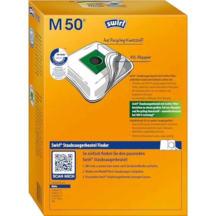 Swirl M50 AirSpace Staubsaugerbeutel, 4er Pack mit MicroPor® Plus Anti-Allergen-Filter, ressourcenschonend und 100% recycelbar – Bild 2