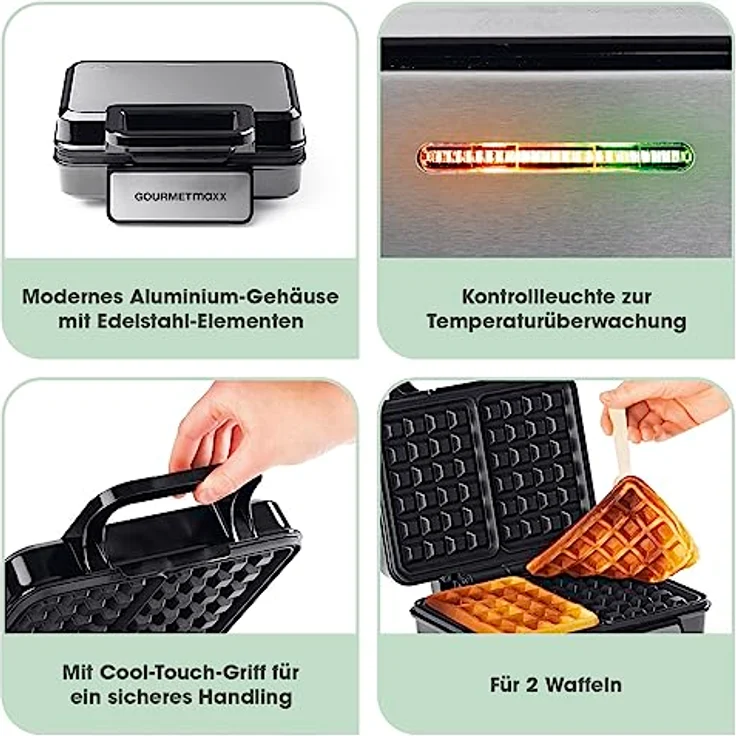 GOURMETmaxx Waffeleisen für 2 Belgische Waffeln | Waffelautomat mit Antihaftbeschichtung, Cool-Touch Griff und Kontrollleuchte | Duftende belgische Waffeln ganz einfach zubereitet – Bild 3