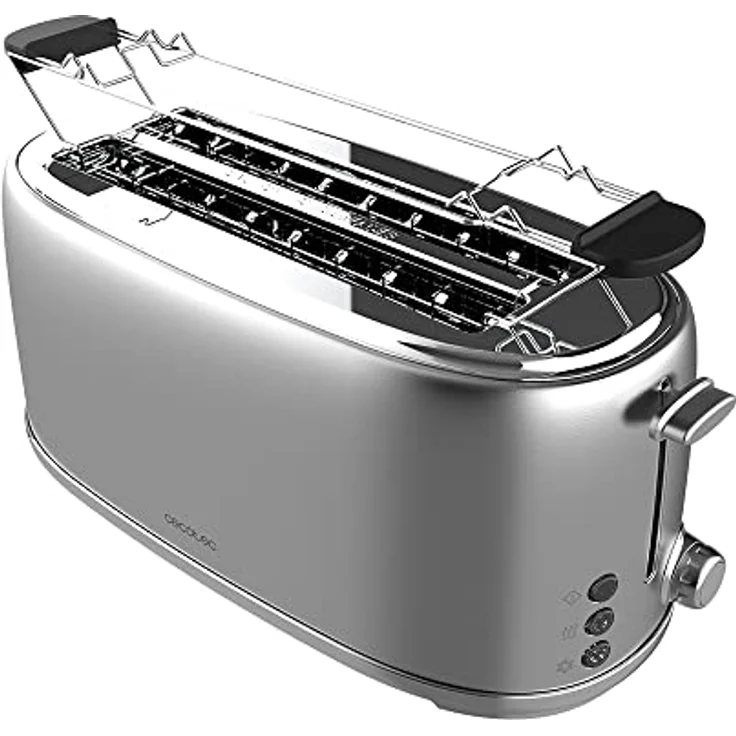 Cecotec Toast & Taste 1600 Retro Double Inox Toast, 4 Scheiben, 1630 W, 2 breite 3,8 cm lange Schlitze, Edelstahl, obere Stäbe, verstellbare Leistung, Krümelauffangschale – Bild 2