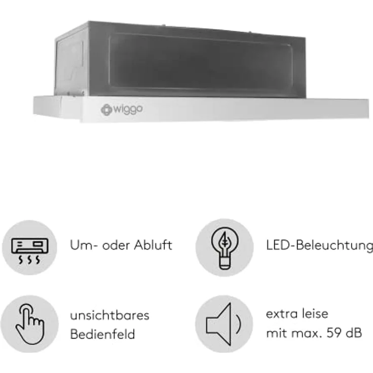 Wiggo Dunstabzugshaube 60cm WE-632R weiß I Flachschirmhaube für Abluft oder Umluft Dunstabzug 300m³/h mit LED-Beleuchtung I Einbau-Dunstabzugshaube inkl. Fettfilter & 2× Kohlefilter – Bild 2