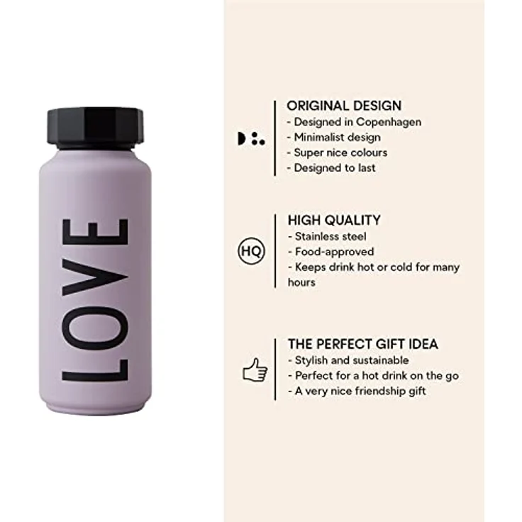 Design Letters Premium Isolierflaschen 500ml | Verwendung als Thermobecher 500ml, Thermosflasche 500ml und Thermoskanne | Camping Becher | Auslaufsichere Thermoflaschen aus Edelstahl | BPA/BPS-frei – Bild 3