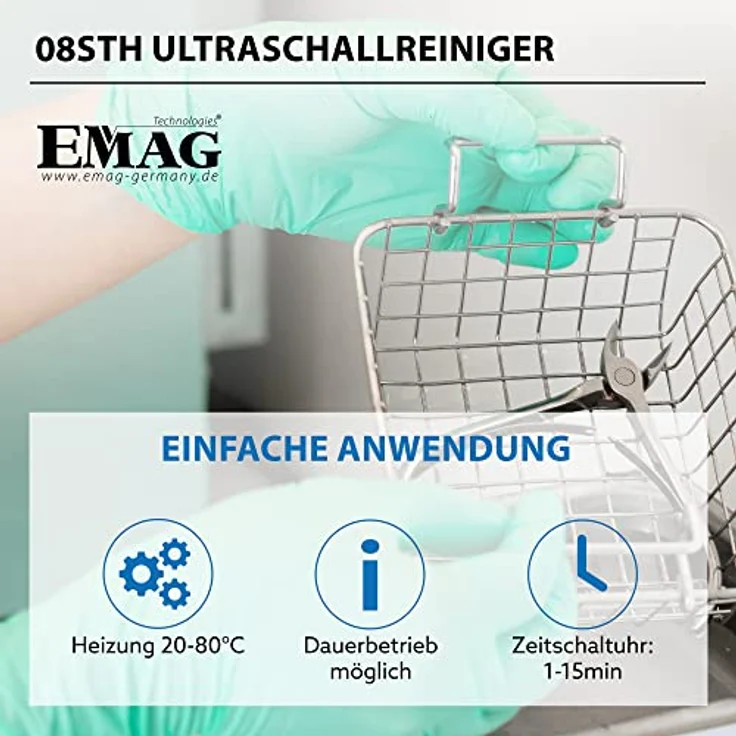 Emag Emmi-08sth, Ultraschallreiniger aus Edelstahl, 08 Liter Fassungsvermögen – Bild 6