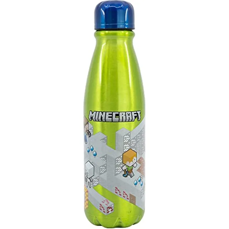 Minecraft Aluminium Trinkflasche Isometric, 600 ml, auslaufsicher für Schule und Freizeit