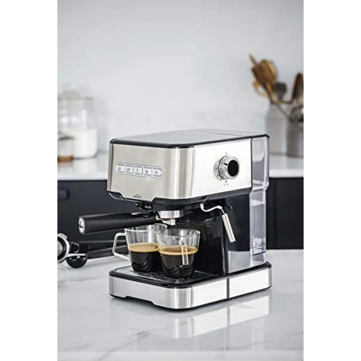 LACOR 69256 Espresso-Kaffeemaschine mit 2 Kaffeeausgängen, Wärme-/Schaumfunktion und Edelstahl-Tassenwärmer, 1450 W, 20 Bar Druck, 1,25 L Wassertank, kompakte Bauweise – Bild 5