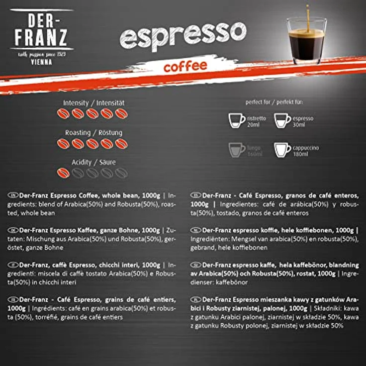 Der-Franz Espresso-Kaffee UTZ, ganze Bohne, 1000 g – Bild 3