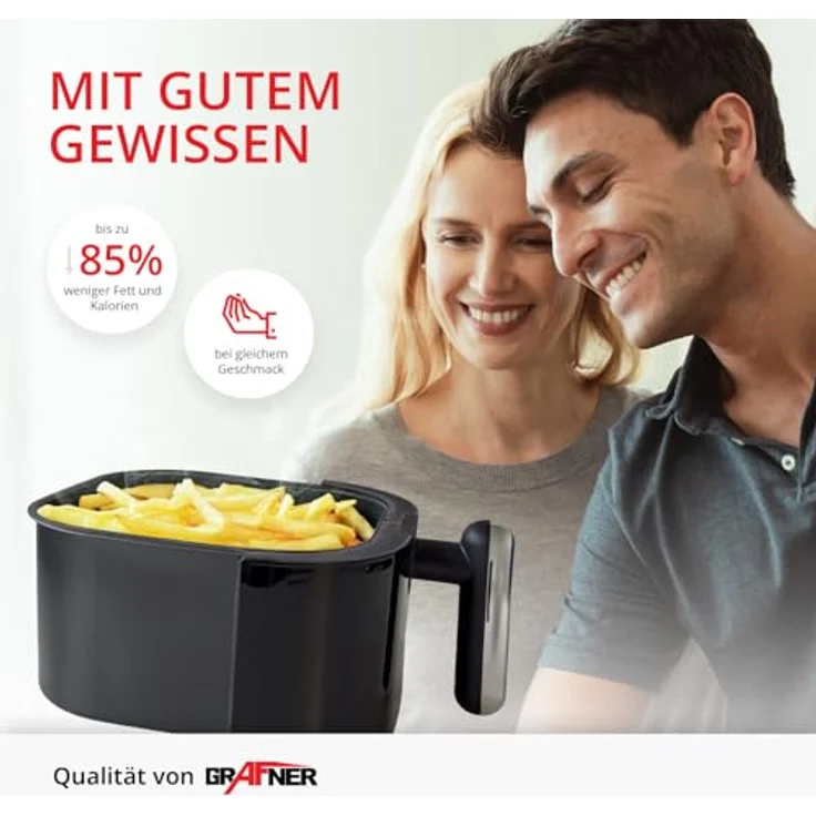 Grafner XL Digitale Heißluftfritteuse, 3,6 Liter, 1200 Watt, LED-Touchscreen, 7 Programme, 360° Gar-System, Timer, Antihaft-Beschichtung, Airfryer ölfrei Heissluftfritteuse - Schwarz – Bild 5