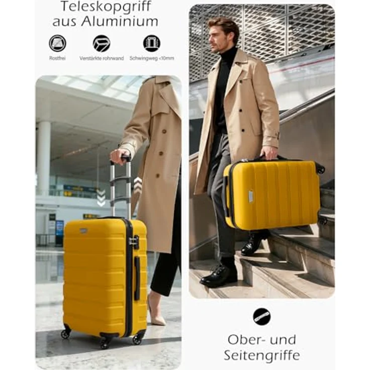 COOLIFE Hartschalen-Koffer Trolley Set, 2-tlg. Zitronengelb, Handgepäck mit TSA-Schloss, 360° Rollen, Größen L und XL – Bild 5
