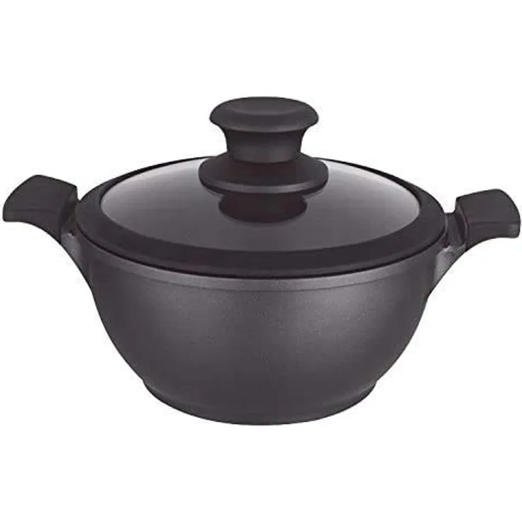 OLYMP Casserole Asien 7,5 Liter Kazan Kochtopf Induktion Wok, Aluguss mit Antihaft-Beschichtung, Glasdeckel, geeignet für alle Herdarten, schwarz