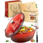 KRUSTENZAUBER 33cm Gusseisen Bräter mit Deckel, 6l Emaille Topf XL, Induktion Oval, Geschenk Weihnachten