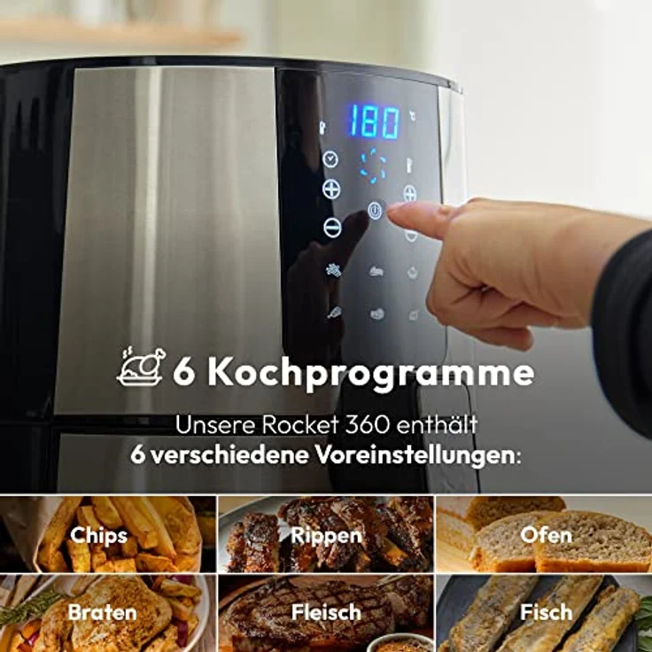 MasterPRO Rocket 360 | Hot Air Fryer | 3.6 L Capacity and 1500 W Power | LED Touch Screen and Non-Stick Coated Basket | Deep Fryer | Adjustable Temperature 80-200ºC – Bild 5