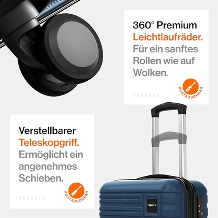 Travely Premium Koffer Set: 28", 24" & Handgepäck Koffer - Robuste Reisekoffer mit TSA Schloss, mehr als 250L Volumen, sanfte Rollen – Bild 5
