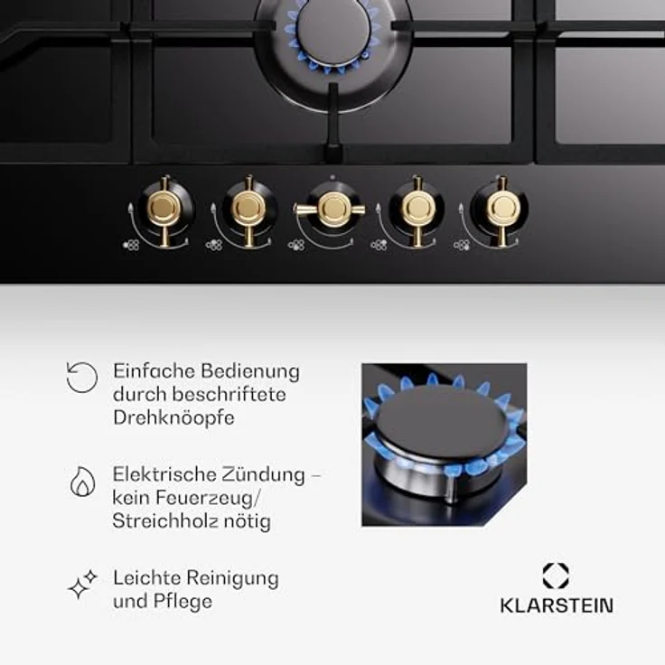 Klarstein Gaskocher 5 Flammig, Einbau-Gaskocher für Innenbereich, Edelstahl-Gaskocher für Wohnmobil, Gasherde mit Snapjet-Brenner, LPG Gas Herd – Bild 5
