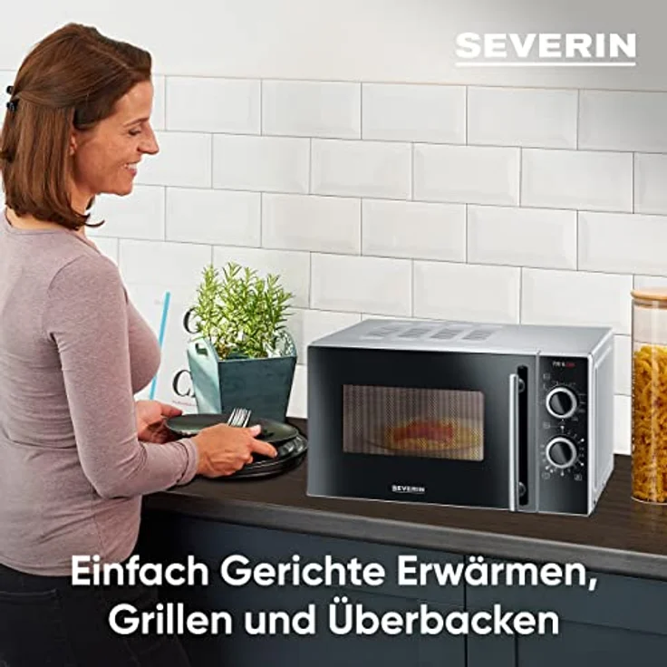 Severin MW 7771 Mikrowelle, 20 Liter Garraum, Standgerät, 700 Watt, mit Grill, Auftauprogramm, Timer, inkl. Grillrost, grau, schwarz – Bild 3