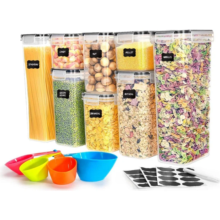 Vorratsdosen Set 8-teilig, luftdicht und BPA-frei, 14L Kapazität, stapelbare Aufbewahrung für Mehl, Müsli und Cornflakes
