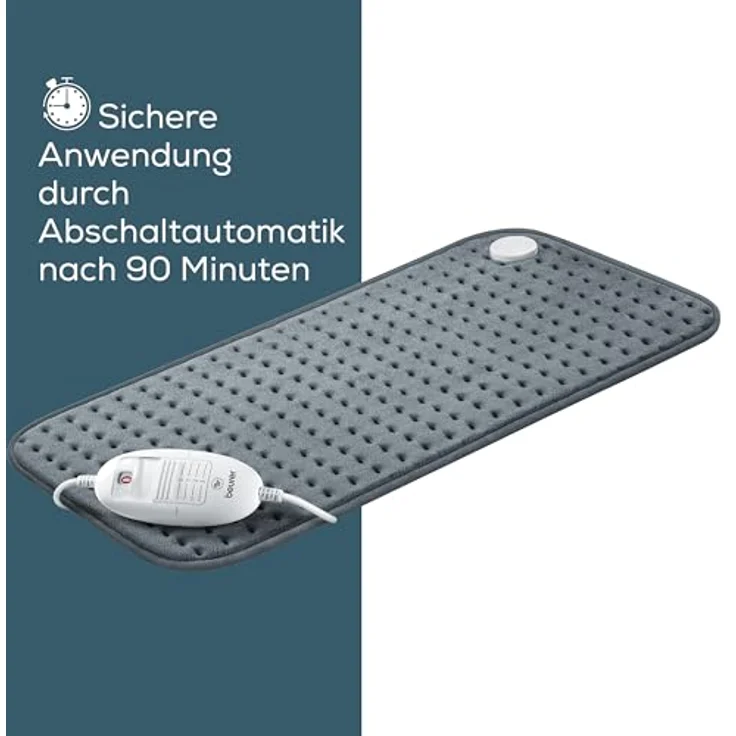 Beurer HK 123 XXL Heizkissen, grau mit 3 Temperaturstufen und Abschaltautomatik, maschinenwaschbar 60 x 30 cm – Bild 4