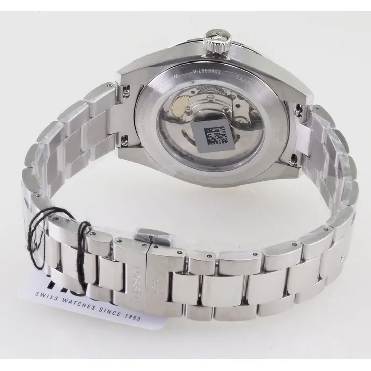 Tissot Powermatic 80 Automatikuhr, Swiss Made Herren Uhr 38 mm Ø, silbernes Zifferblatt und Armband, wasserdicht bis 10 bar