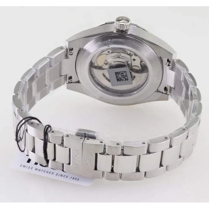 Tissot Powermatic 80 Automatikuhr, Swiss Made Herren Uhr 38 mm Ø, silbernes Zifferblatt und Armband, wasserdicht bis 10 bar
