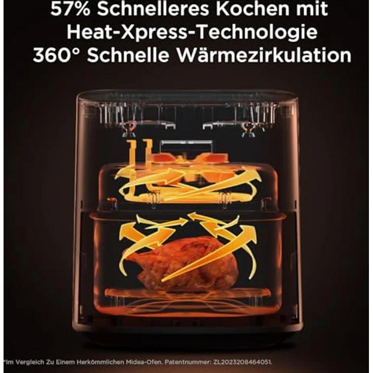 Midea Heißluftfritteuse 7L, Airfryer mit Sichtfenster & Licht, 7 Programme, HeatXpress Technologie, 90% weniger Öl, Antihaft, Schwarz – Bild 5