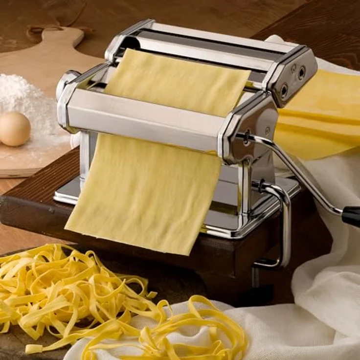 Toboli manuelle Nudelmaschine, Edelstahl Pasta Maschine mit einstellbarer Teigdicke 2-6 mm und 150 mm Breite – Bild 2