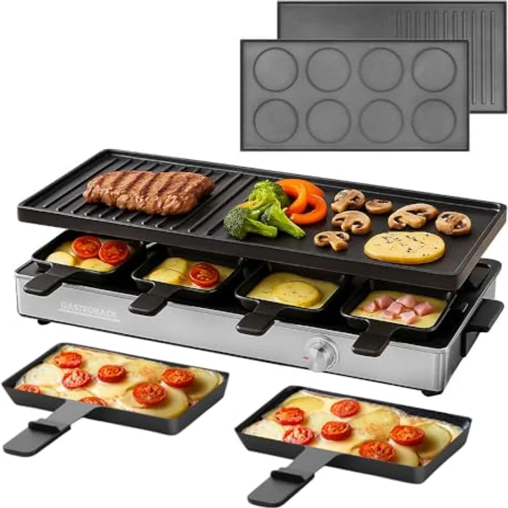 Gastroback Raclette Grill & Pancake Station, 12 Raclettepfännchen, 1.700 W, Edelstahl, stufenlose Temperaturregelung, schwarz/silber – Bild 2