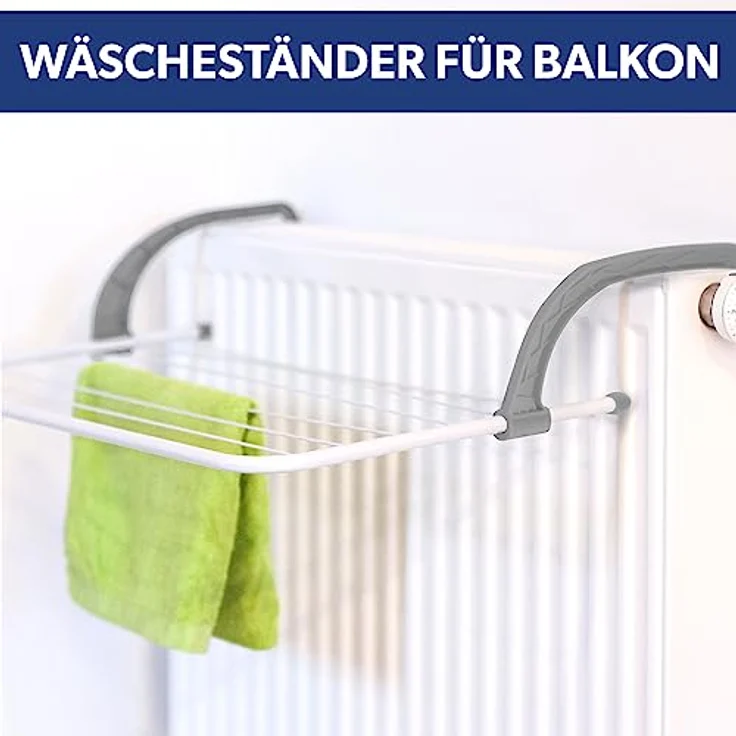 KADAX Balkonwäschetrockner, klappbarer hängender Wäscheständer, weiß, für Balkongeländer und Heizkörper, 5 Meter Wäscheleine – Bild 2