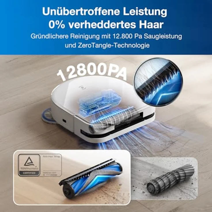 ECOVACS DEEBOT X5 Omni Saugroboter mit Wischfunktion, 12,800Pa Saugroboter, ZeroTangle Technologie, TruEdge™ Edge Mopping, 70℃ heißes Wasser Mop Waschen, Auto Anheben des Mopps, Selbstentleerung, Raumwunder in Weiß – Bild 3