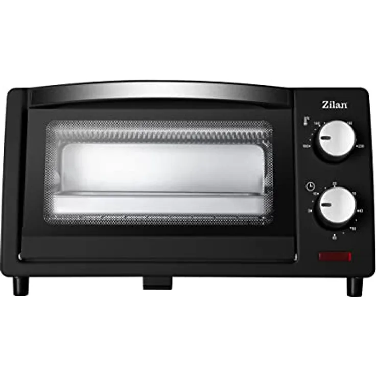 Zilan Elektro-Backofen, 9 l, Doppel-Sicherheitsglas, Timer, 2-teilig, Quarzwiderstand, Krümelplatte, 1 quadratische Platte, verchromtes Grill, 800 W